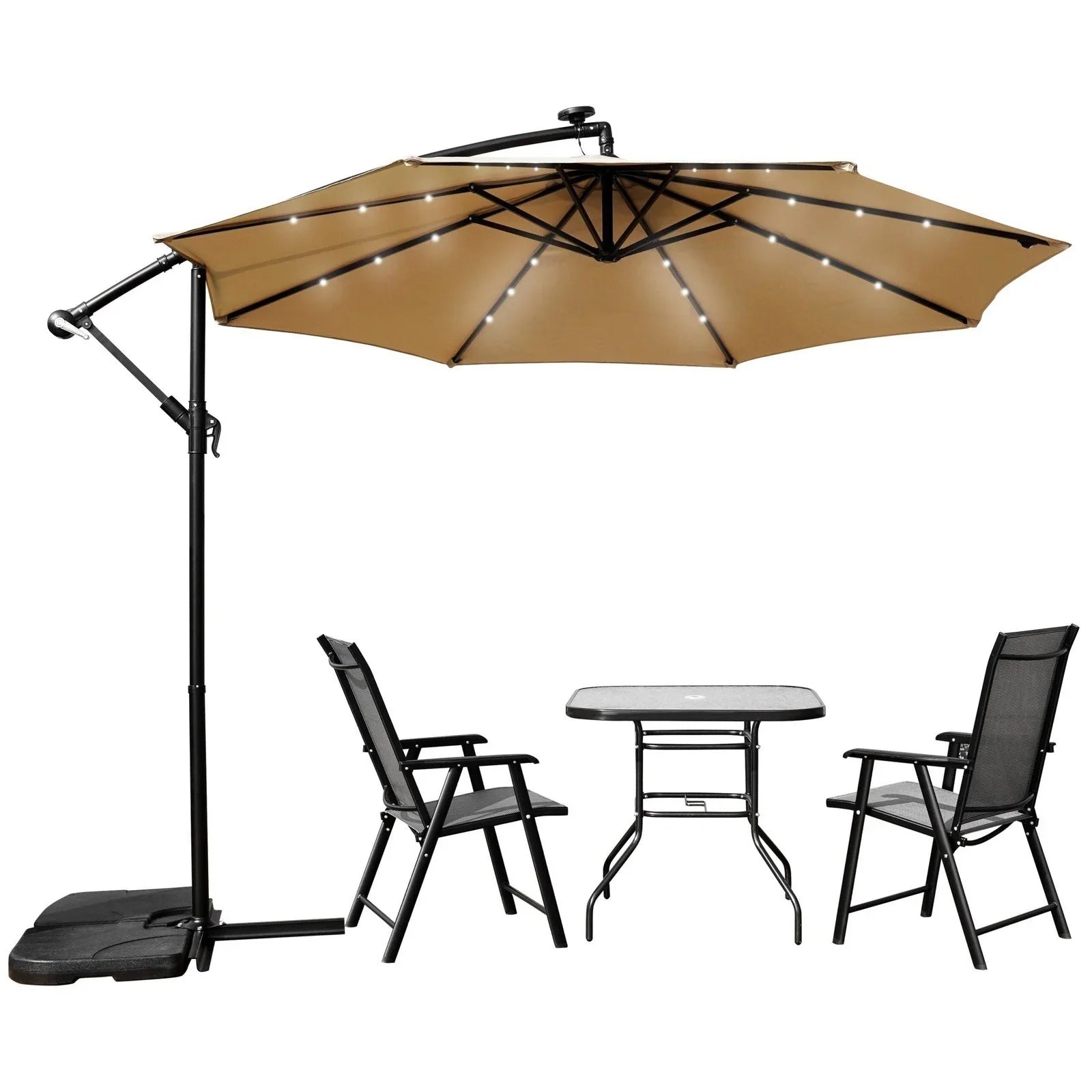 Willry Modern Outdoor 10 Ft Offset Cantilever Hanging Patio Umbrella With Solar Powered LED - Elax Furniture