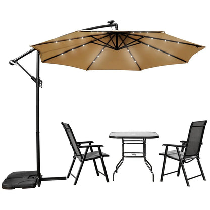 Willry Modern Outdoor 10 Ft Offset Cantilever Hanging Patio Umbrella With Solar Powered LED - Elax Furniture