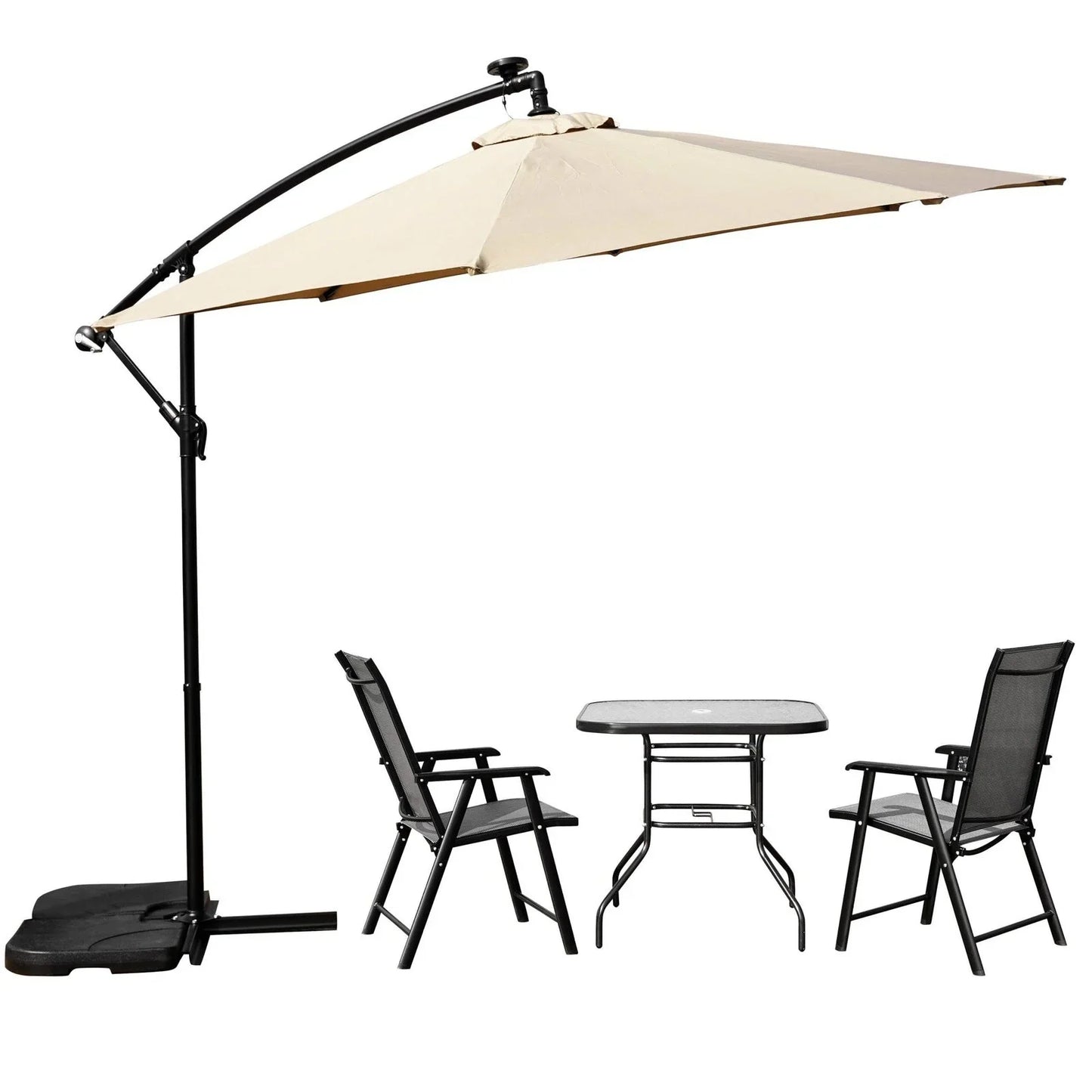 Willry Modern Outdoor 10 Ft Offset Cantilever Hanging Patio Umbrella With Solar Powered LED - Elax Furniture