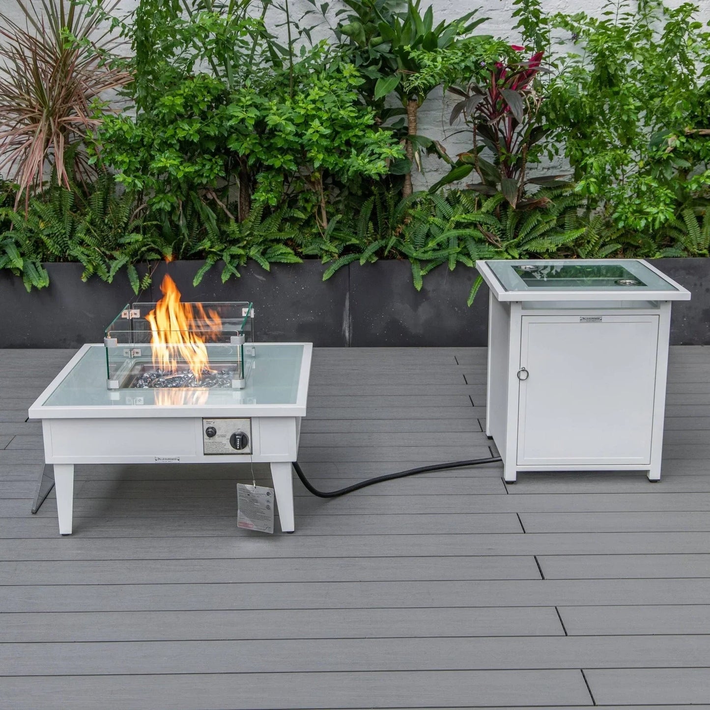 Walbrooke Outdoor Patio Square Fire Pit and Tank Holder - Elax Furniture