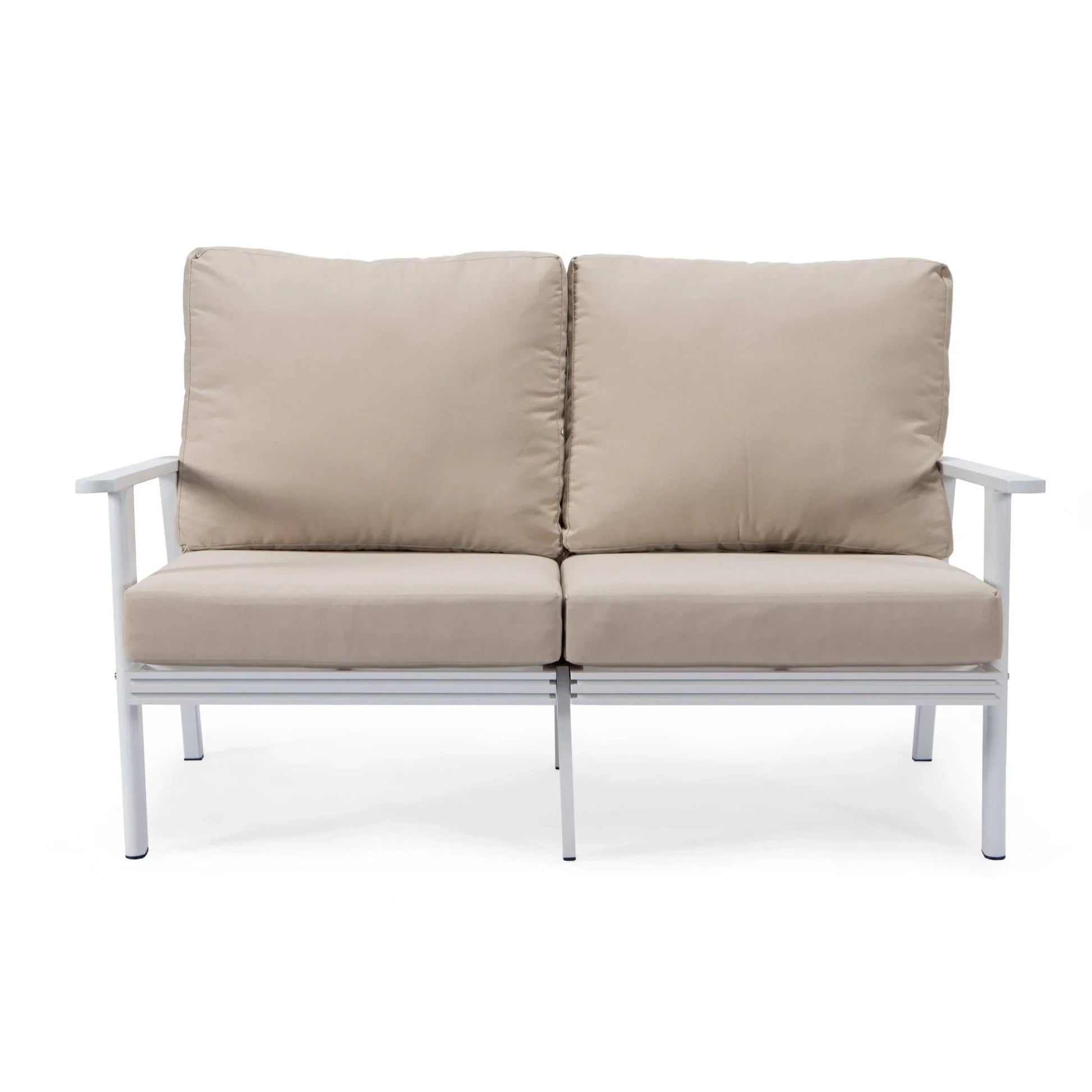 Walbrooke Modern Outdoor Patio Loveseat with White Aluminum Frame and Removable Cushions - Elax Furniture