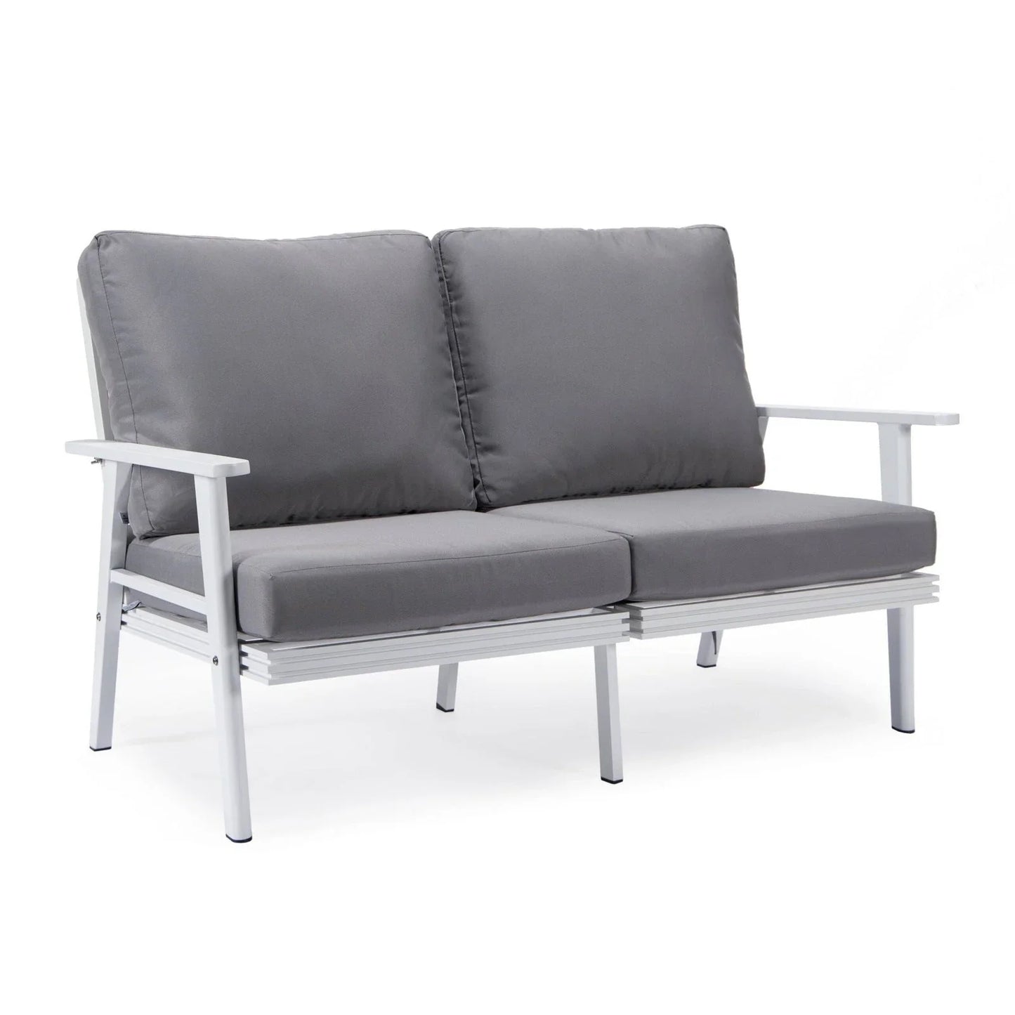 Walbrooke Modern Outdoor Patio Loveseat with White Aluminum Frame and Removable Cushions - Elax Furniture
