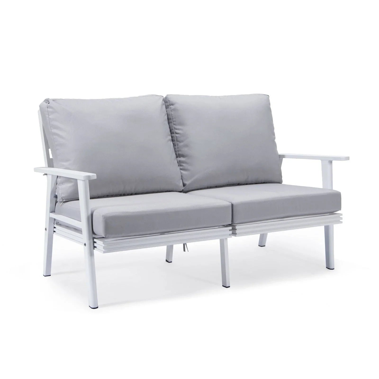 Walbrooke Modern Outdoor Patio Loveseat with White Aluminum Frame and Removable Cushions - Elax Furniture