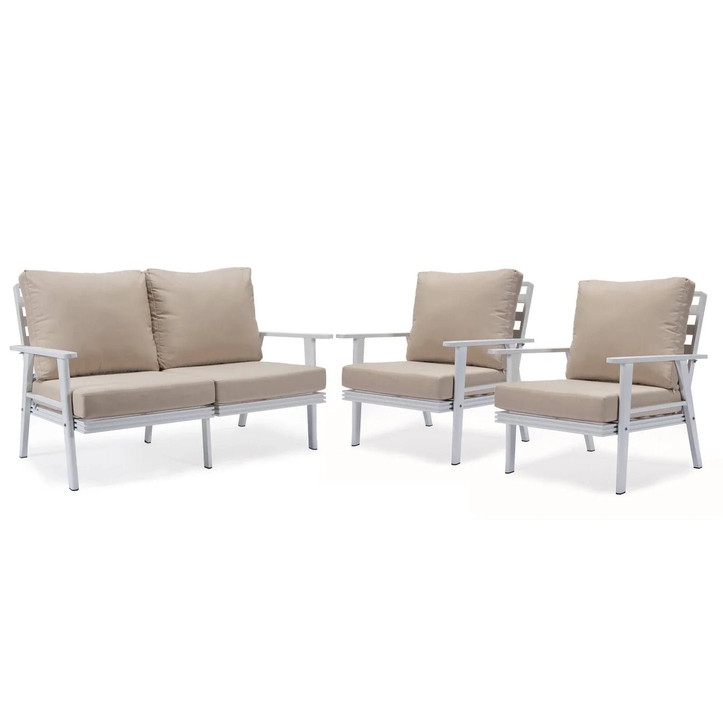 Walbrooke Modern 3-Piece Outdoor Patio Set with White Aluminum Frame and Removable Cushions Loveseat and Set of 2 Armchairs - Elax Furniture