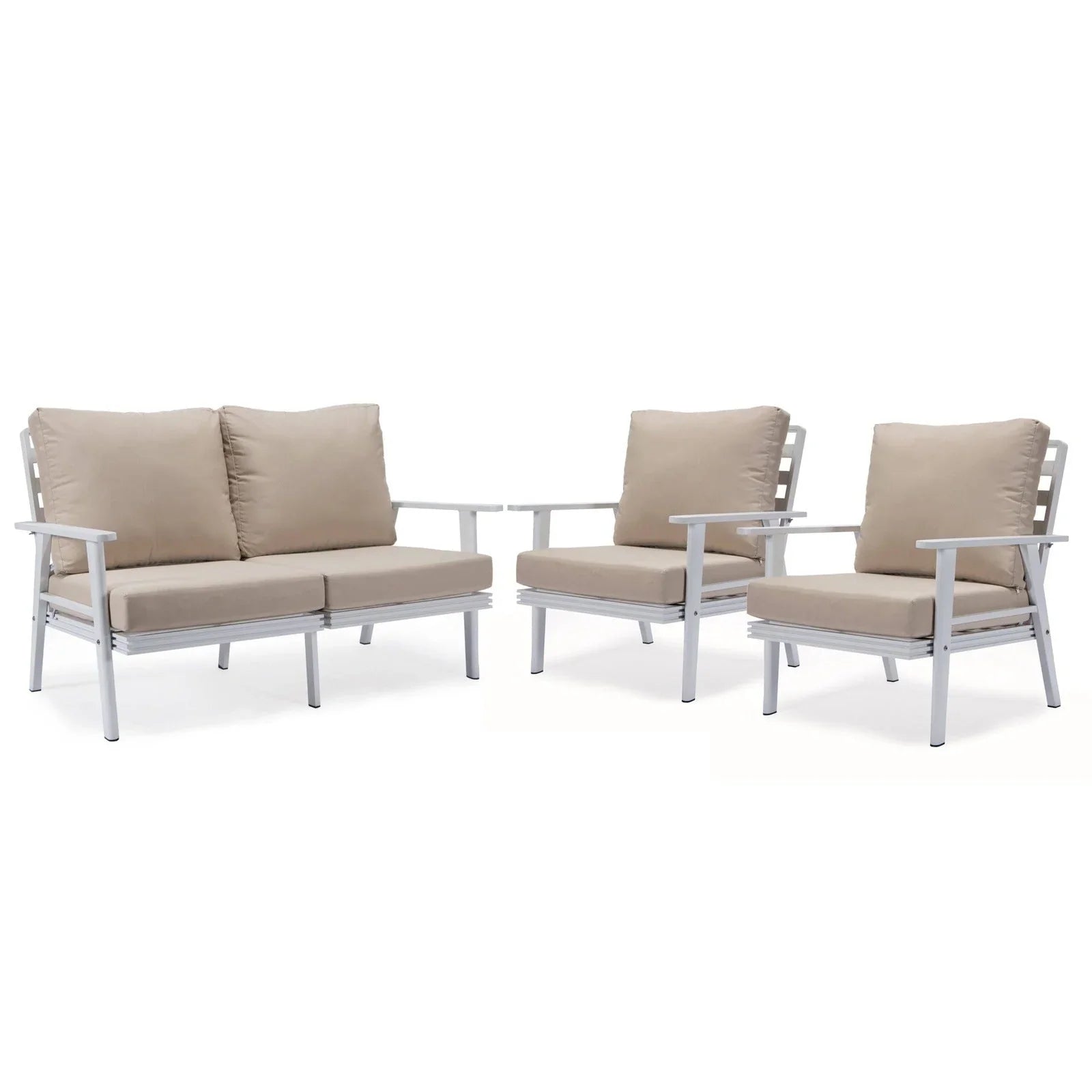Walbrooke Modern 3-Piece Outdoor Patio Set with White Aluminum Frame and Removable Cushions Loveseat and Set of 2 Armchairs - Elax Furniture