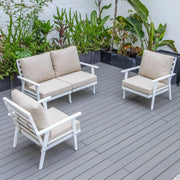 Walbrooke Modern 3-Piece Outdoor Patio Set with White Aluminum Frame and Removable Cushions Loveseat and Set of 2 Armchairs - Elax Furniture