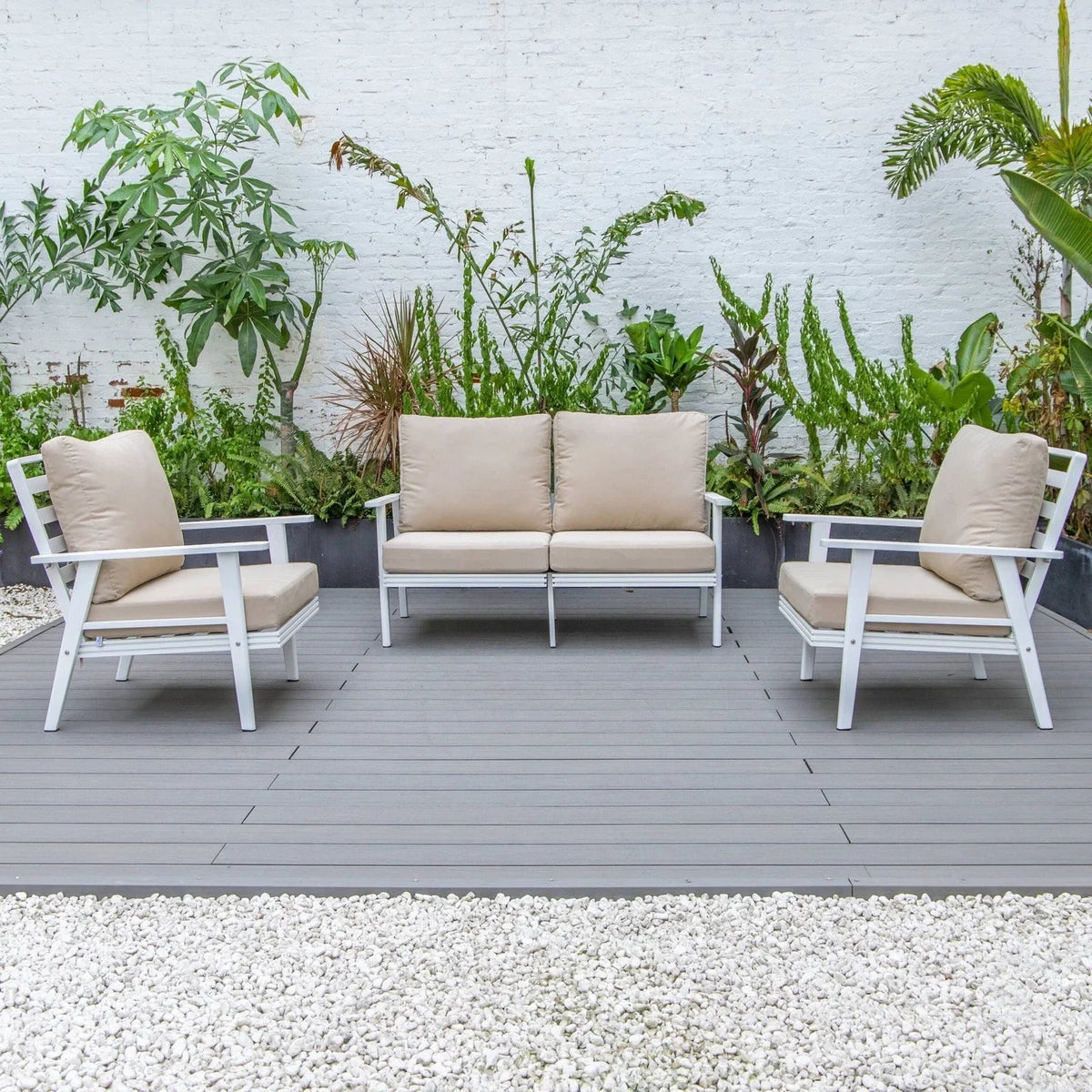 Walbrooke Modern 3-Piece Outdoor Patio Set with White Aluminum Frame and Removable Cushions Loveseat and Set of 2 Armchairs - Elax Furniture