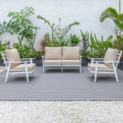 Walbrooke Modern 3-Piece Outdoor Patio Set with White Aluminum Frame and Removable Cushions Loveseat and Set of 2 Armchairs - Elax Furniture