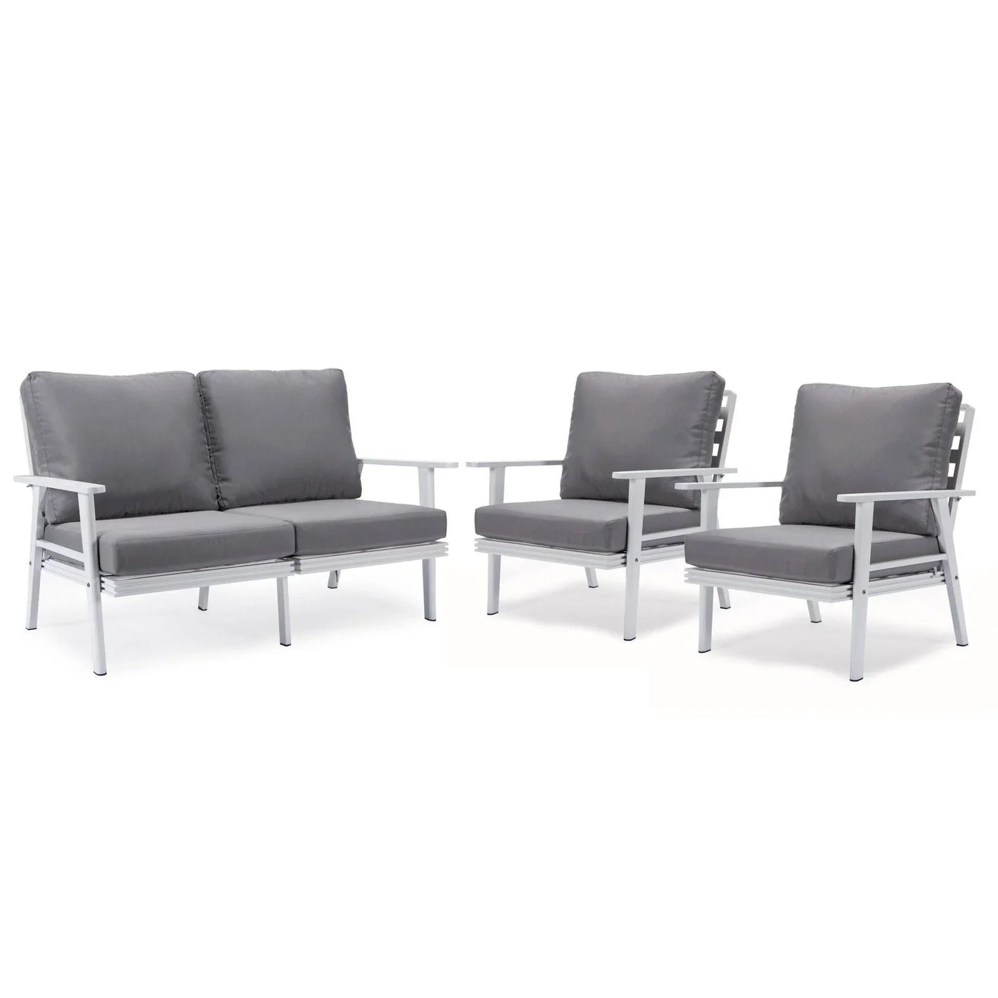 Walbrooke Modern 3-Piece Outdoor Patio Set with White Aluminum Frame and Removable Cushions Loveseat and Set of 2 Armchairs - Elax Furniture