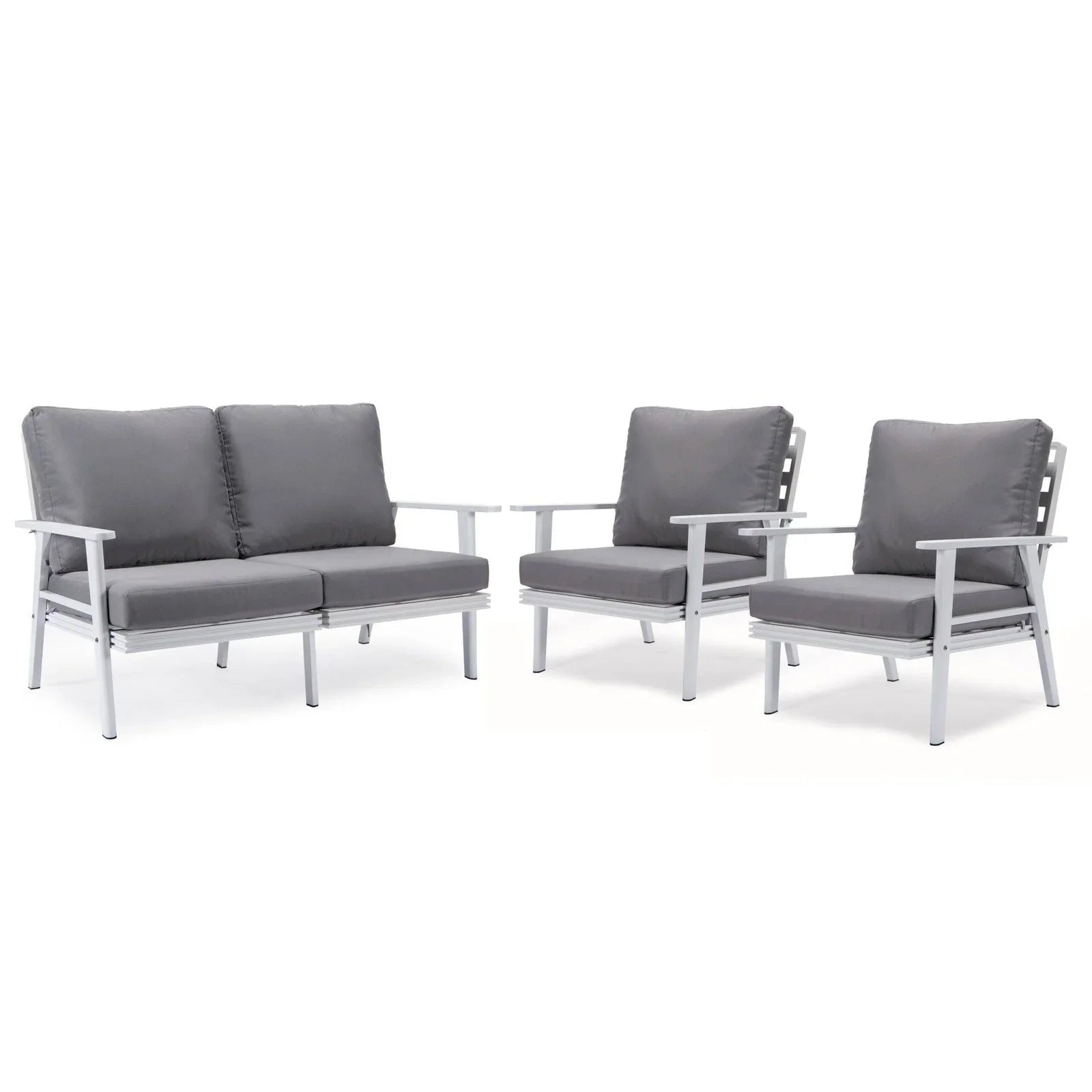 Walbrooke Modern 3-Piece Outdoor Patio Set with White Aluminum Frame and Removable Cushions Loveseat and Set of 2 Armchairs - Elax Furniture