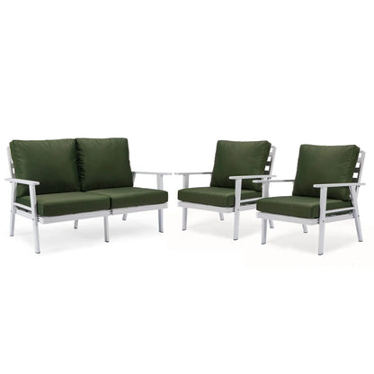 Walbrooke Modern 3-Piece Outdoor Patio Set with White Aluminum Frame and Removable Cushions Loveseat and Set of 2 Armchairs - Elax Furniture