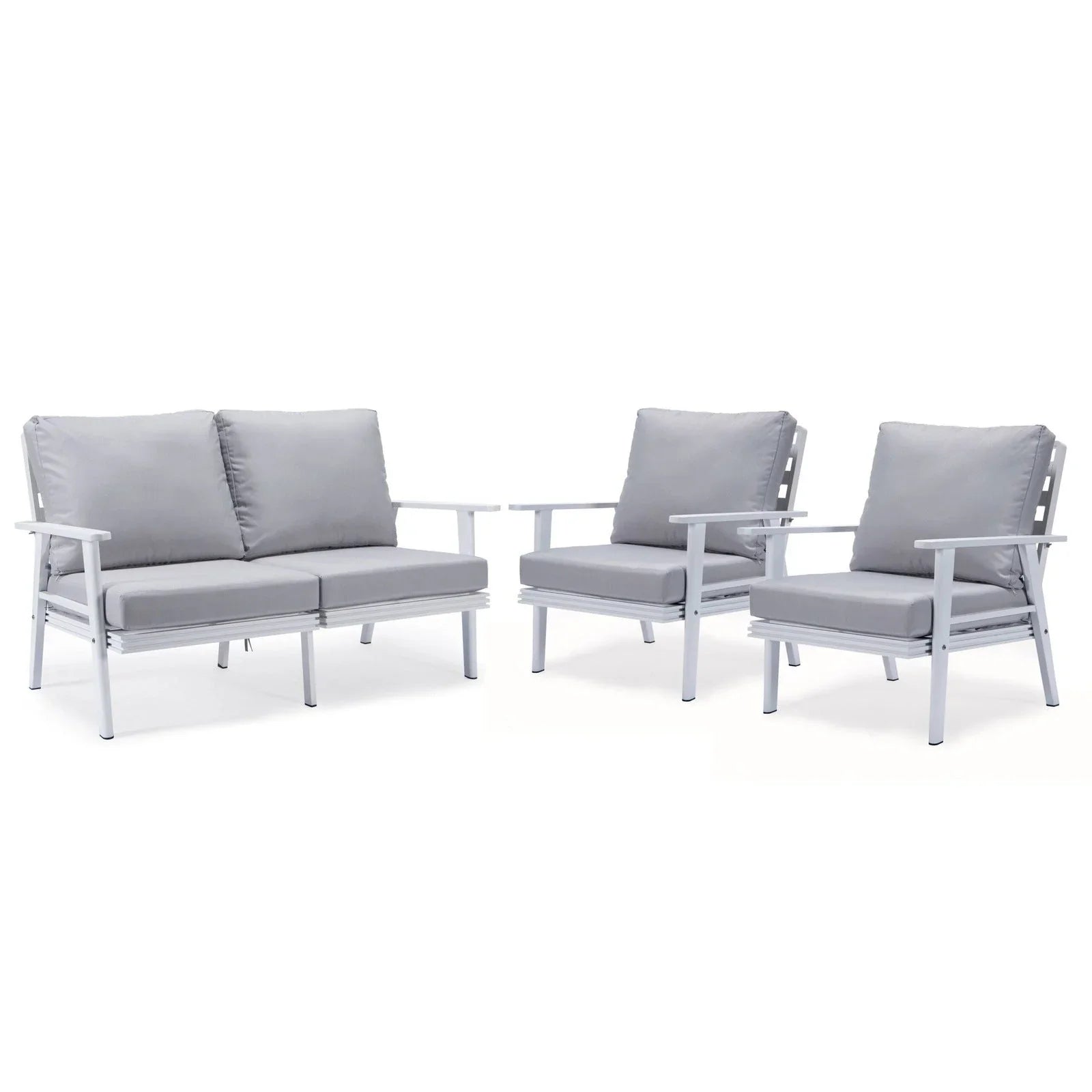 Walbrooke Modern 3-Piece Outdoor Patio Set with White Aluminum Frame and Removable Cushions Loveseat and Set of 2 Armchairs - Elax Furniture