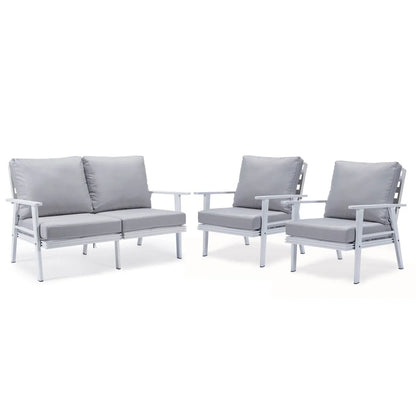 Walbrooke Modern 3-Piece Outdoor Patio Set with White Aluminum Frame and Removable Cushions Loveseat and Set of 2 Armchairs - Elax Furniture