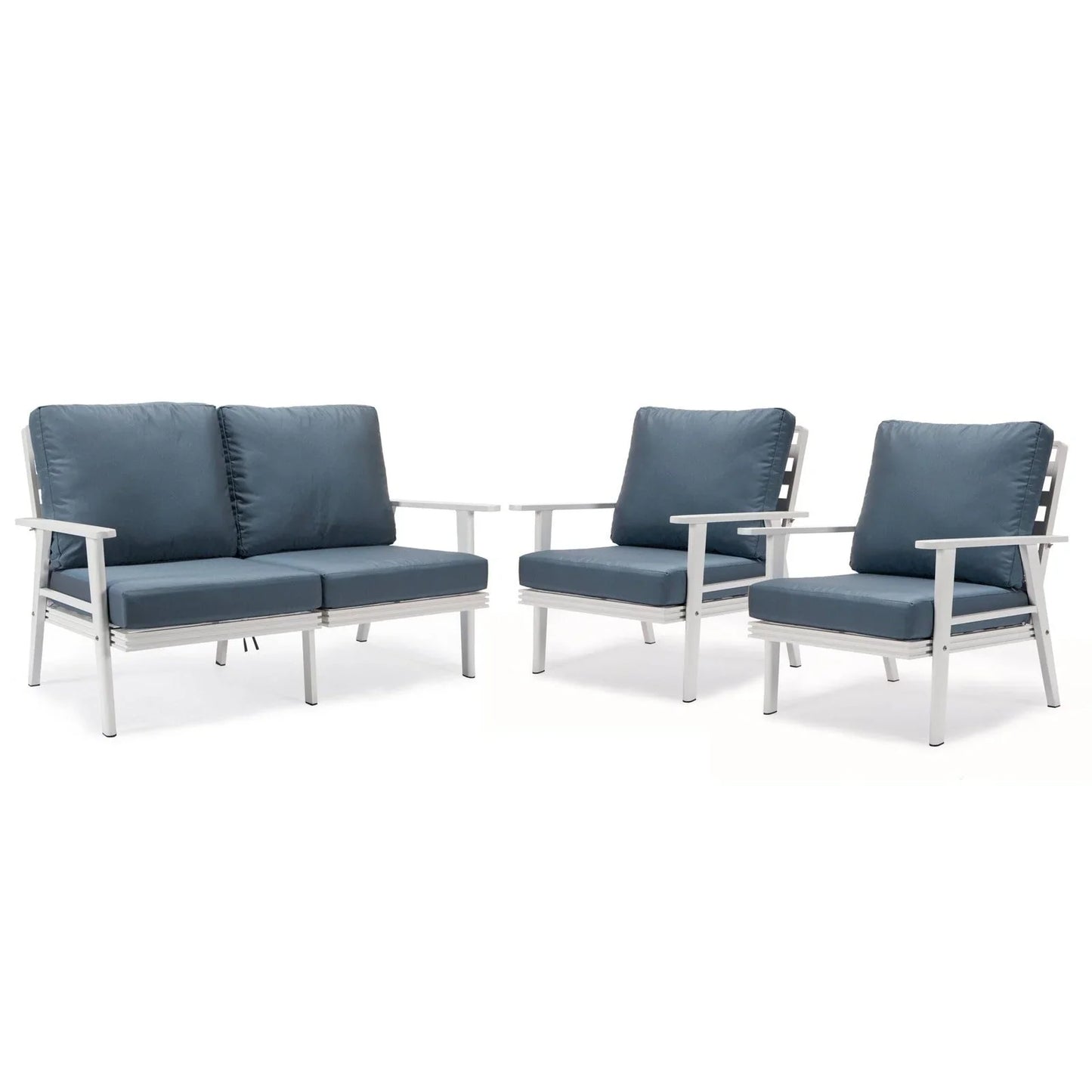 Walbrooke Modern 3-Piece Outdoor Patio Set with White Aluminum Frame and Removable Cushions Loveseat and Set of 2 Armchairs - Elax Furniture