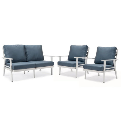 Walbrooke Modern 3-Piece Outdoor Patio Set with White Aluminum Frame and Removable Cushions Loveseat and Set of 2 Armchairs - Elax Furniture