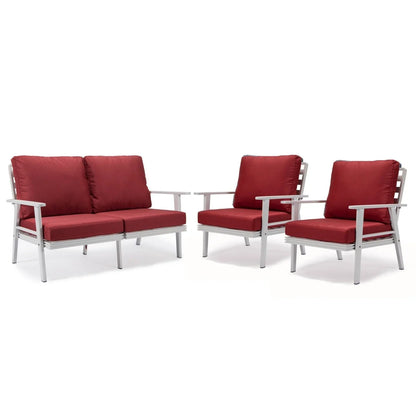 Walbrooke Modern 3-Piece Outdoor Patio Set with White Aluminum Frame and Removable Cushions Loveseat and Set of 2 Armchairs - Elax Furniture