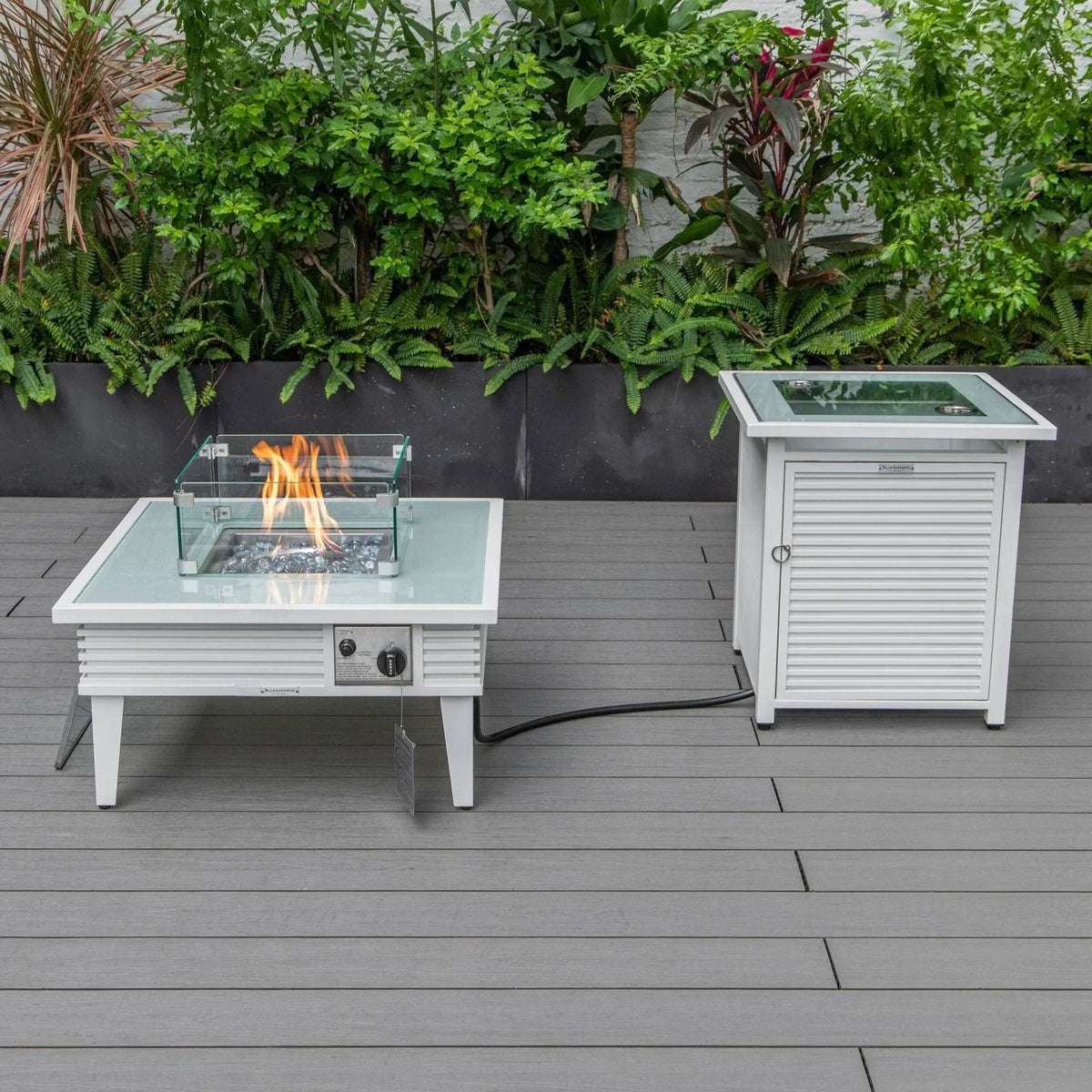 Walbrooke Outdoor Patio Square Fire Pit and Tank Holder with Slats Design - Elax Furniture
