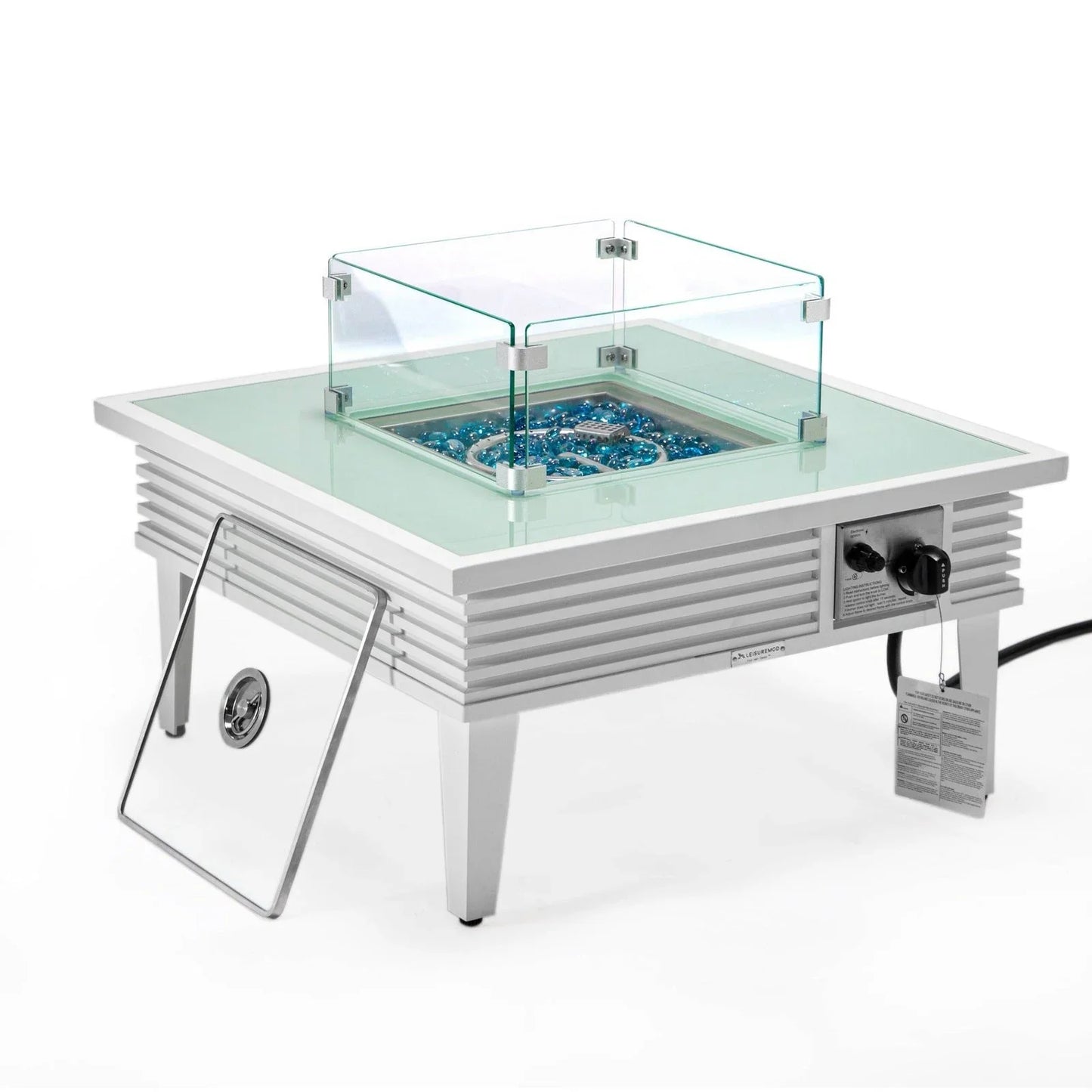 Walbrooke Modern Outdoor Square Fire Pit Table with Powder-Coated Aliuminum Frame and Slats Design - Elax Furniture