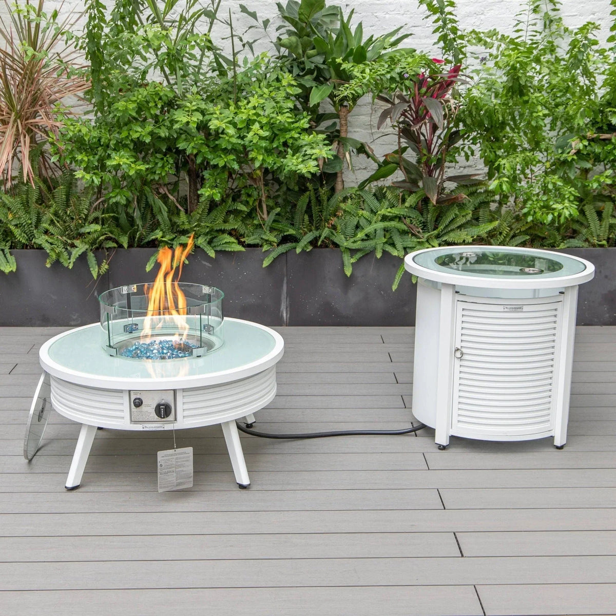 Walbrooke Outdoor Patio Round Fire Pit and Tank Holder with Slats Design - Elax Furniture