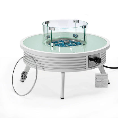 Walbrooke Modern Outdoor Round Fire Pit Table with Powder-Coated Aliuminum Frame and Slats Design - Elax Furniture