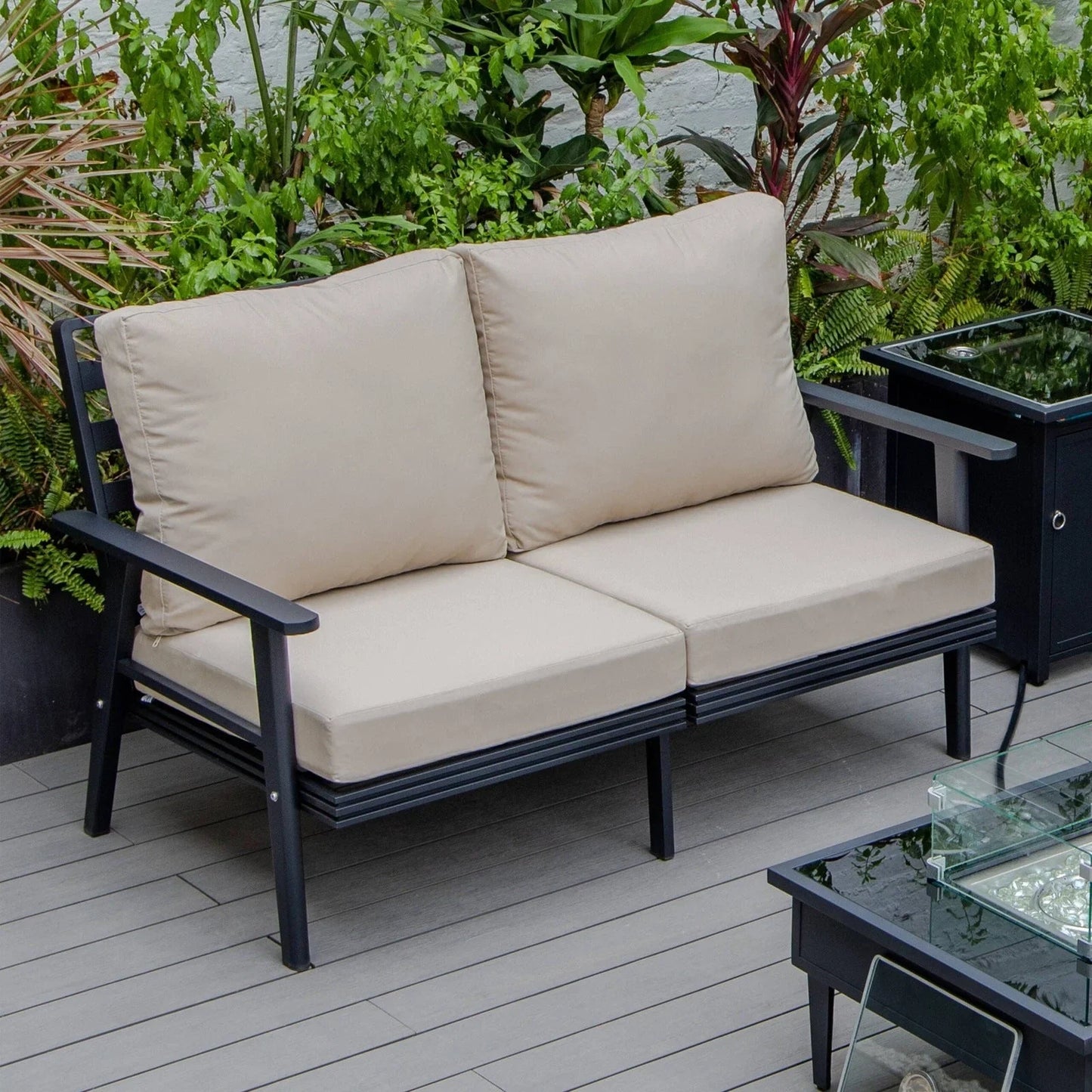 Walbrooke Modern Outdoor Patio Loveseat with Black Aluminum Frame and Removable Cushions - Elax Furniture