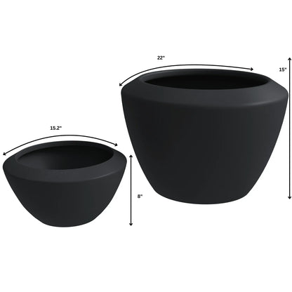 Vessel Mid-Century Modern 2-Piece Round Fiberstone and MGO Clay Planter Set for Indoor and Outdoor Home - Elax Furniture