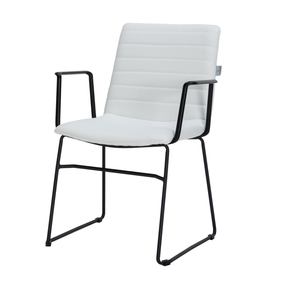 Zylar Leather/Polyester Guest Arm Chair with Powder-Coated Stainless Steel Base White Leather Office Chair Leisuremod