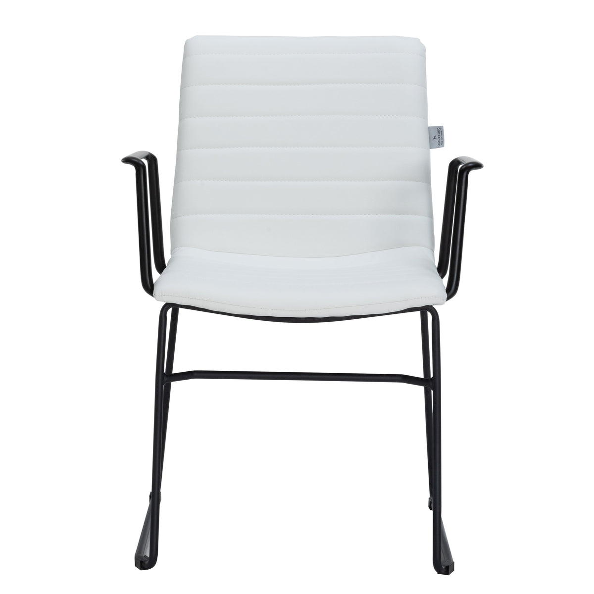 Zylar Leather/Polyester Guest Arm Chair with Powder-Coated Stainless Steel Base White Leather Office Chair Leisuremod