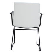 Zylar Leather/Polyester Guest Arm Chair with Powder-Coated Stainless Steel Base White Leather Office Chair Leisuremod