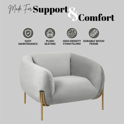 Zuno Upholstered Single Seater Sofa in Velvet with Gold Iron Legs - Elax Furniture