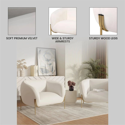 Zuno Upholstered Single Seater Sofa in Velvet with Gold Iron Legs - Elax Furniture