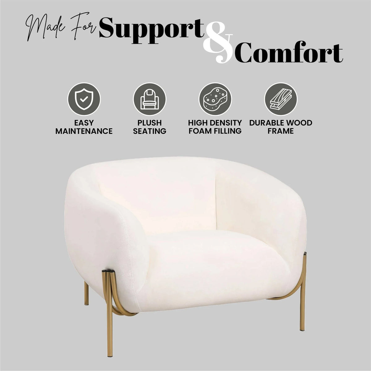 Zuno Upholstered Single Seater Sofa in Velvet with Gold Iron Legs - Elax Furniture