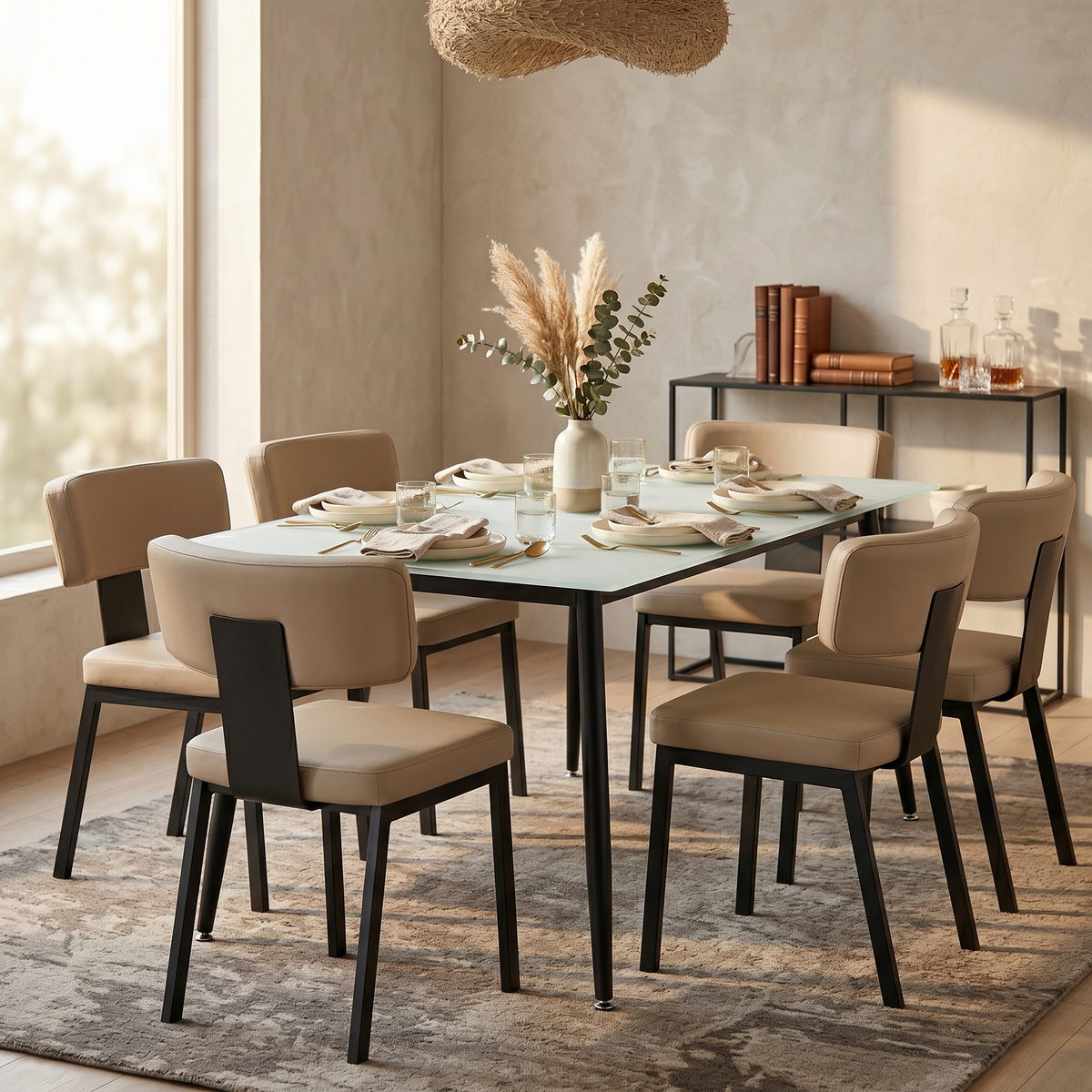 Zayle Rectangular Dining Table with a Sintered Stone Tabletop and a Stainless Steel Base