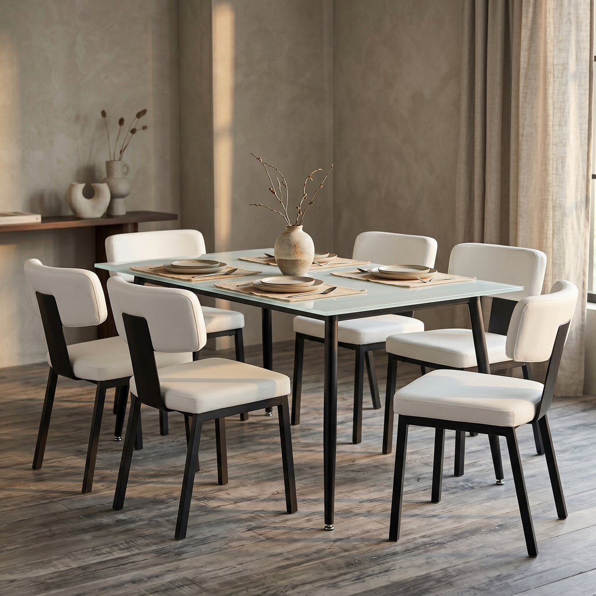 Zayle Rectangular Dining Table with a Sintered Stone Tabletop and a Stainless Steel Base