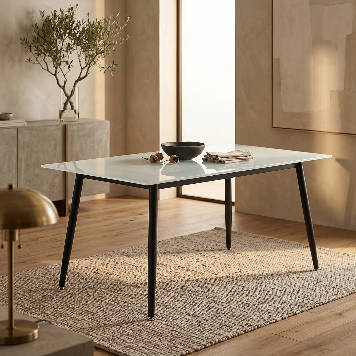 Zayle Rectangular Dining Table with a Sintered Stone Tabletop and a Stainless Steel Base