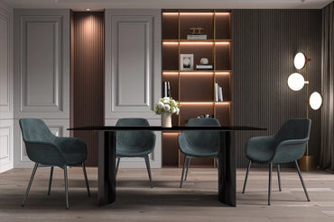 Zara Rectangular Dining Table with Glass/Sintered Stone Top and Stainless Steel Base - Elax Furniture