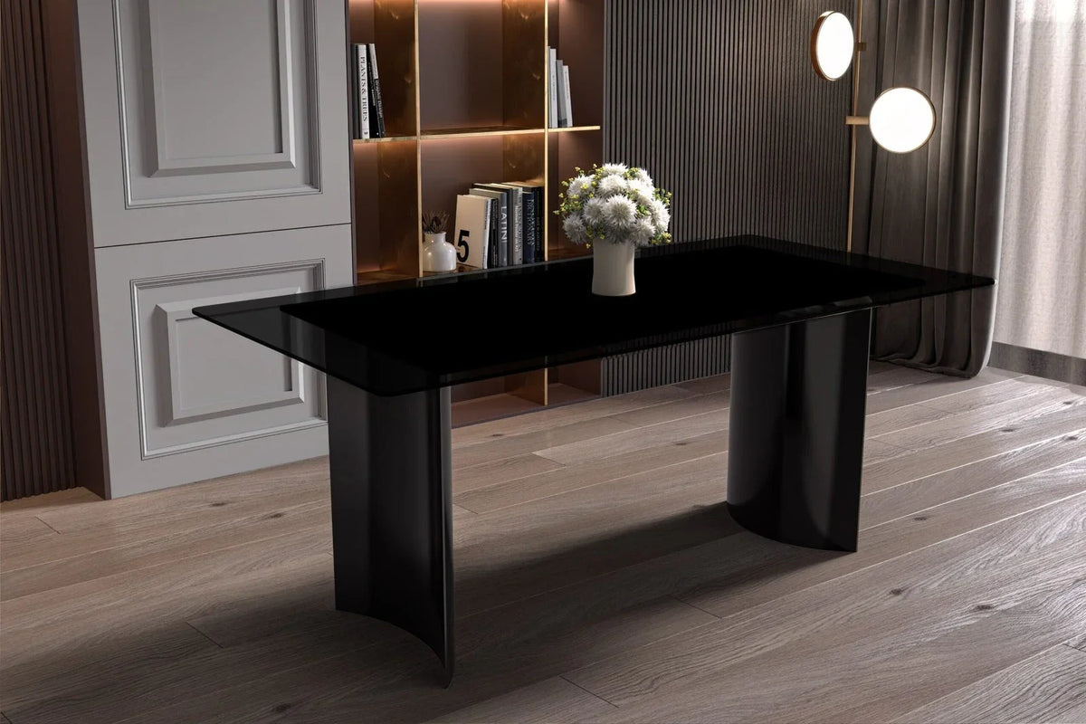 Zara Rectangular Dining Table with Glass/Sintered Stone Top and Stainless Steel Base - Elax Furniture