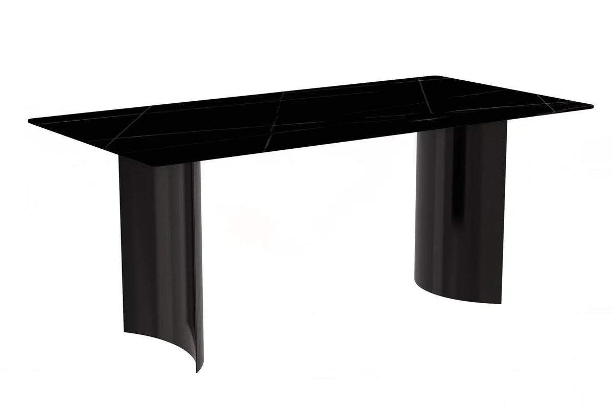 Zara Rectangular Dining Table with Glass/Sintered Stone Top and Stainless Steel Base - Elax Furniture