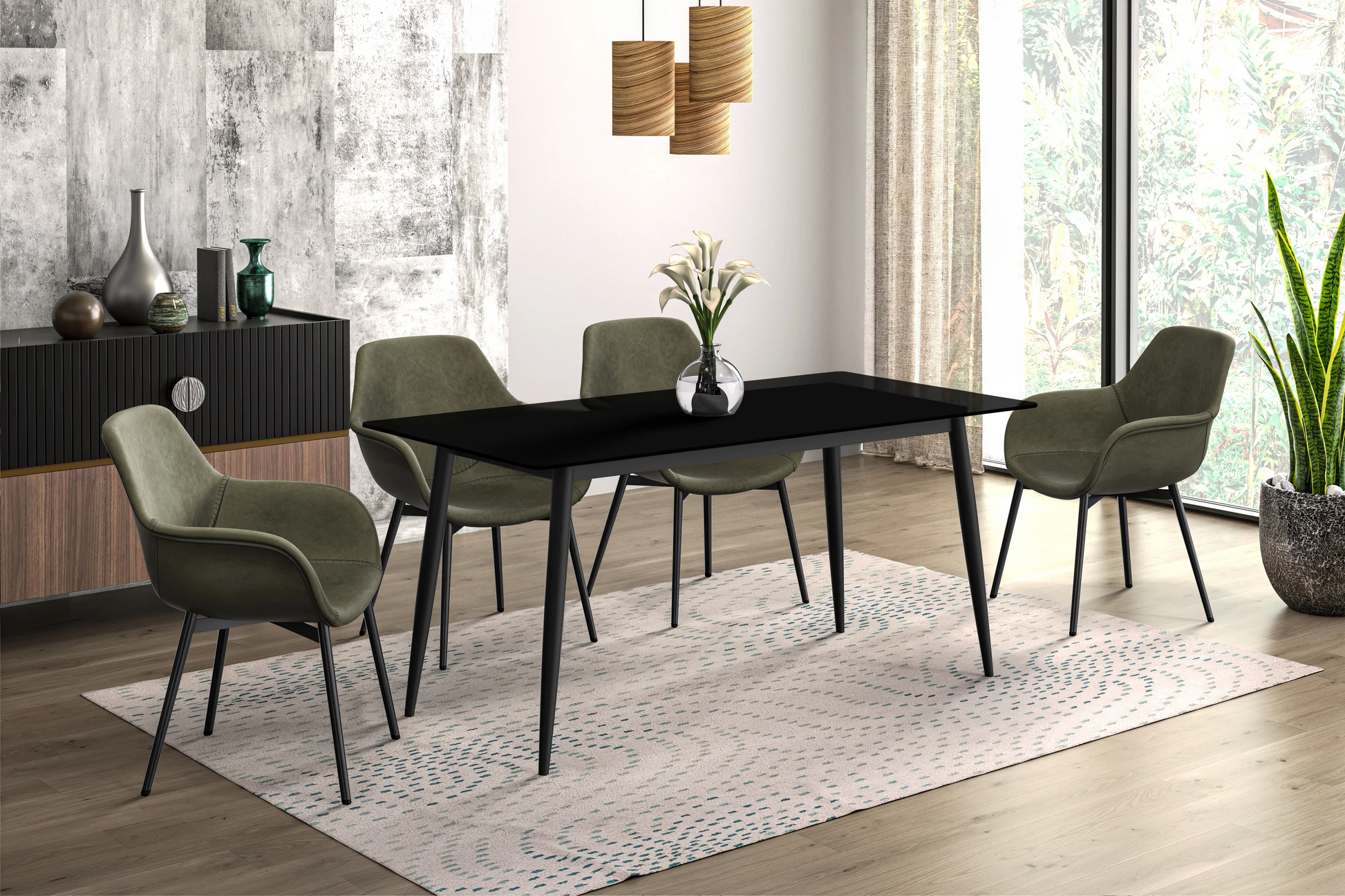 Zayle Modern Dining Table with a Rectangular Glass/Stone Tabletop in Steel - Elax Furniture