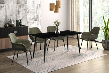 Zayle Modern Dining Table with a Rectangular Glass/Stone Tabletop in Steel - Elax Furniture