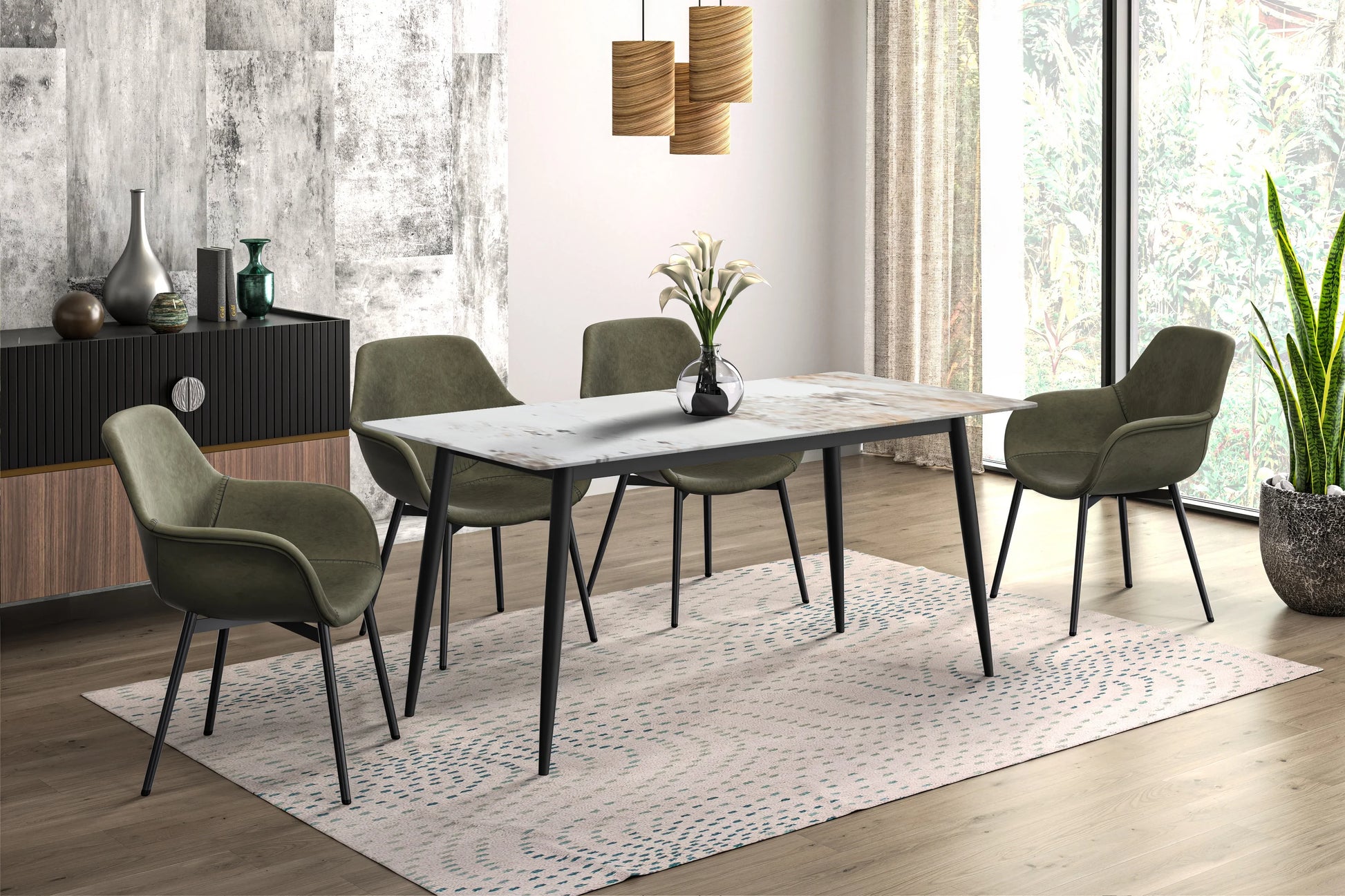 Zayle Modern Dining Table with a Rectangular Glass/Stone Tabletop in Steel - Elax Furniture