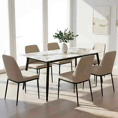 Zayle Modern Dining Table with a Rectangular Glass/Stone Tabletop in Steel