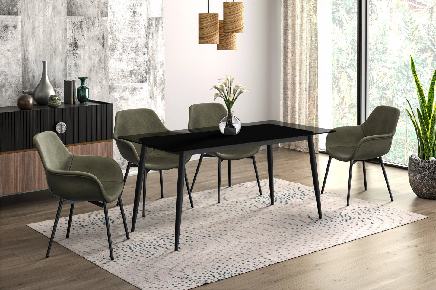 Zayle Modern Dining Table with a Rectangular Glass/Stone Tabletop in Steel - Elax Furniture