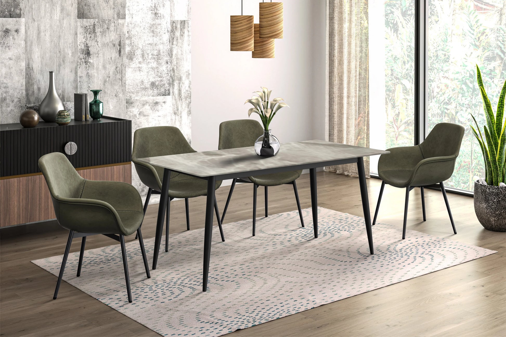 Zayle Modern Dining Table with a Rectangular Glass/Stone Tabletop in Steel - Elax Furniture