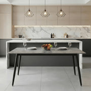 Zayle Modern Dining Table with a Rectangular Glass/Stone Tabletop in Steel