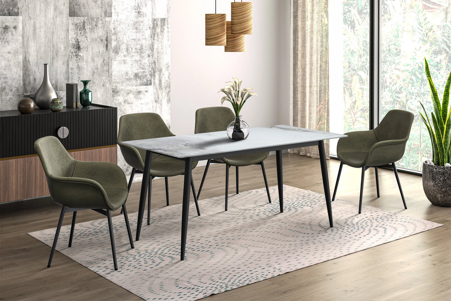 Zayle Modern Dining Table with a Rectangular Glass/Stone Tabletop in Steel - Elax Furniture