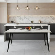 Zayle Modern Dining Table with a Rectangular Glass/Stone Tabletop in Steel