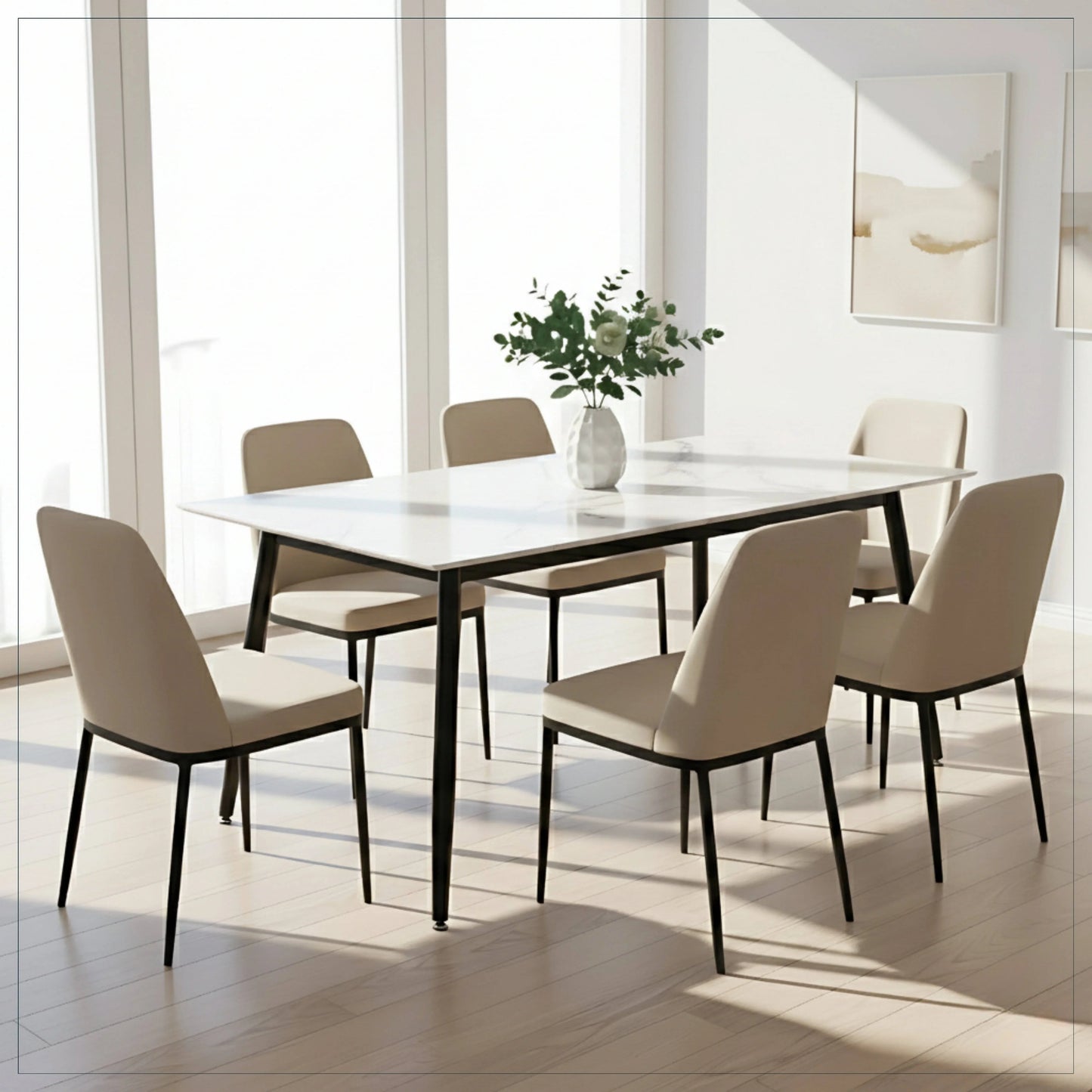 Zayle Modern Dining Table with a Rectangular Glass/Stone Tabletop in Steel
