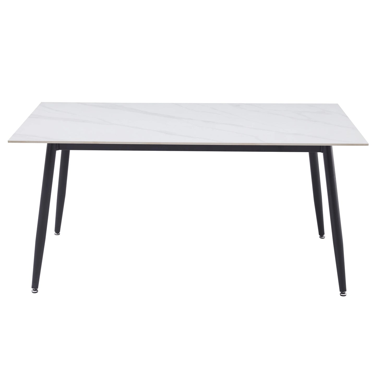 Zayle Modern Dining Table with a Rectangular Glass/Stone Tabletop in Steel