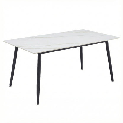 Zayle Modern Dining Table with a Rectangular Glass/Stone Tabletop in Steel